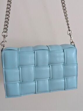 Blue Woven Crossbody Bag Or Clutch With Silver Chain Strap